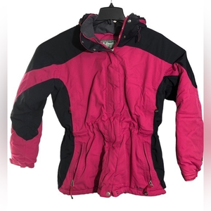 L.L. Bean Rugged Ridge Womens Pink/Black Hooded Full Zip Parka Jacket Size Large